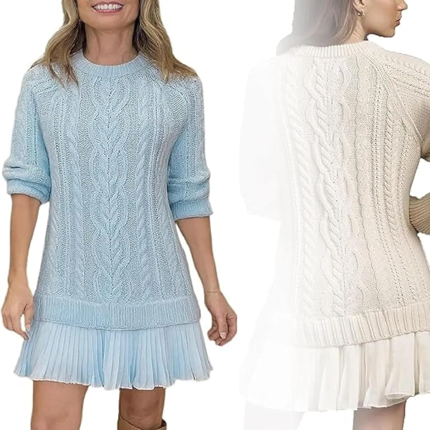 Женское платье-свитер косичка Casual, Light Blue