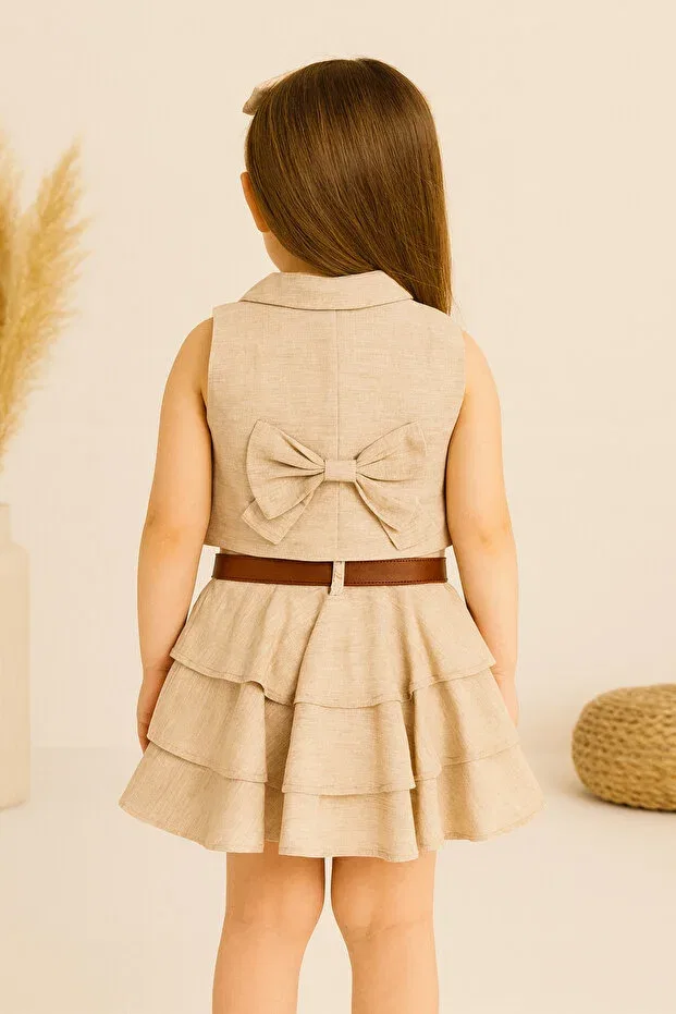 Детский комплект платьев для девочек льняной жилет и юбка Tinytrends, Nude Color — фото 2