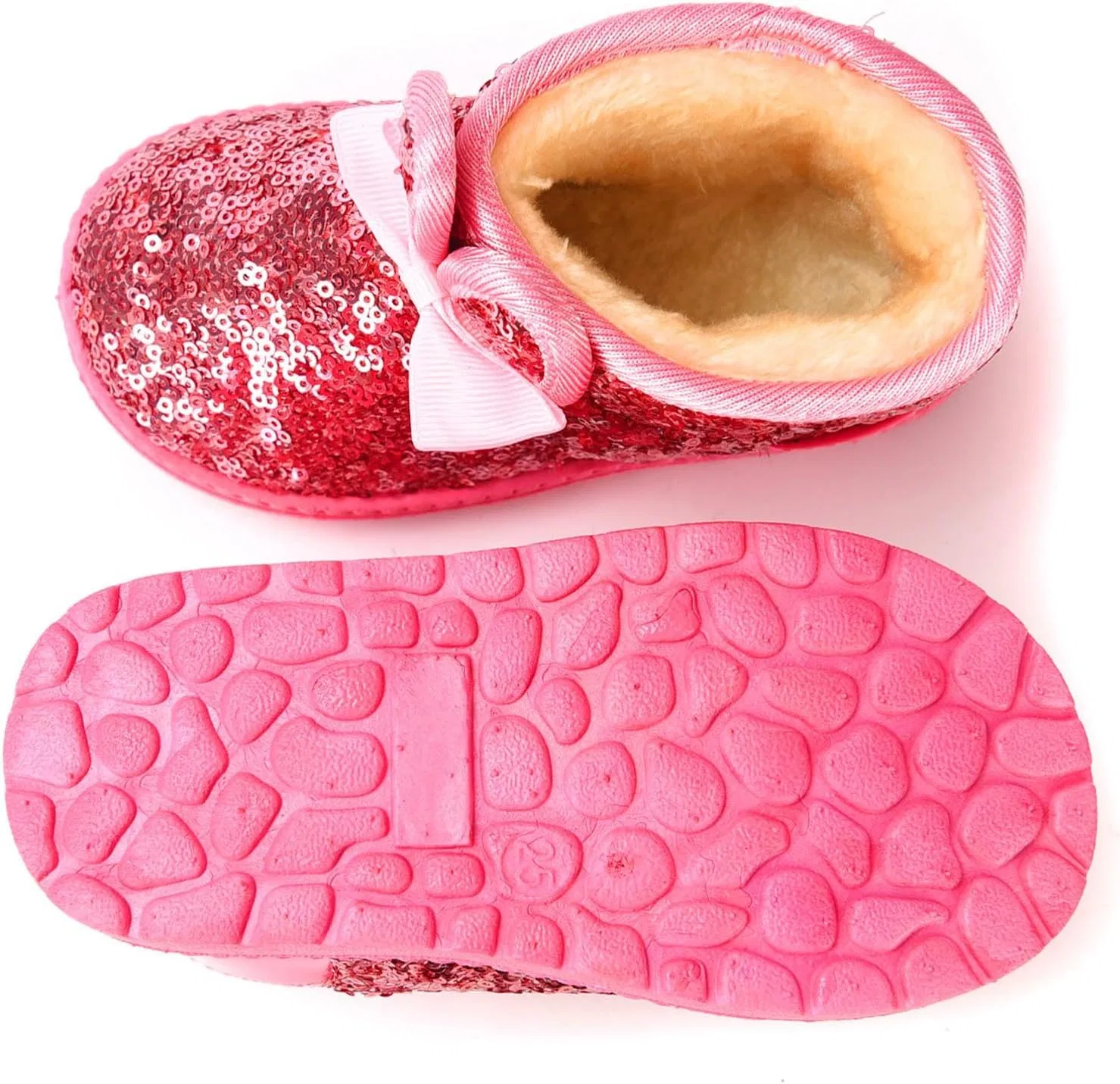 Детские зимние сапоги для девочек с блестками и мехом Zzalalana, Hot Pink — фото 2
