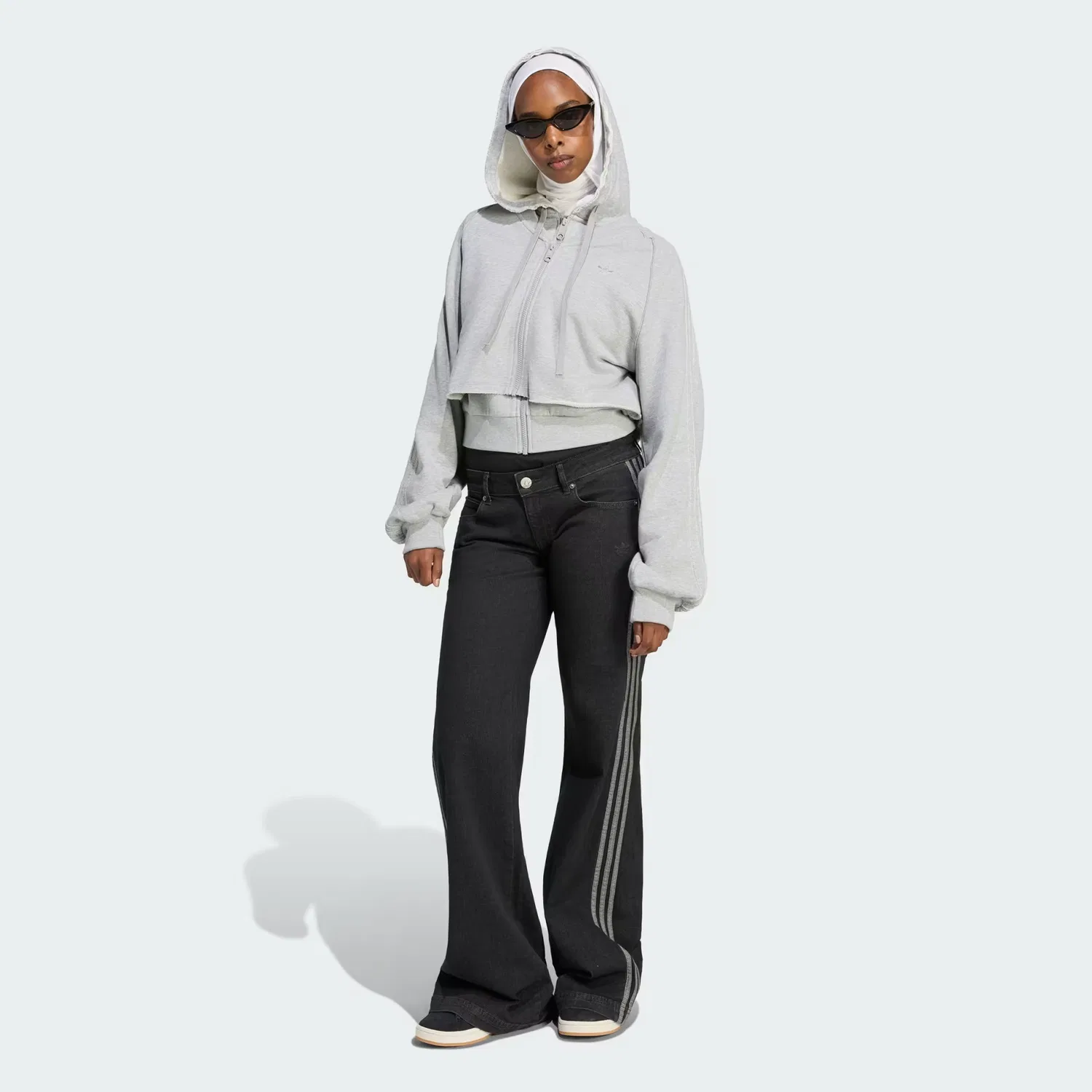 Женское худи оверсайз с молнией SST Double Front Hoody Adidas Originals, серый меланж — фото 3