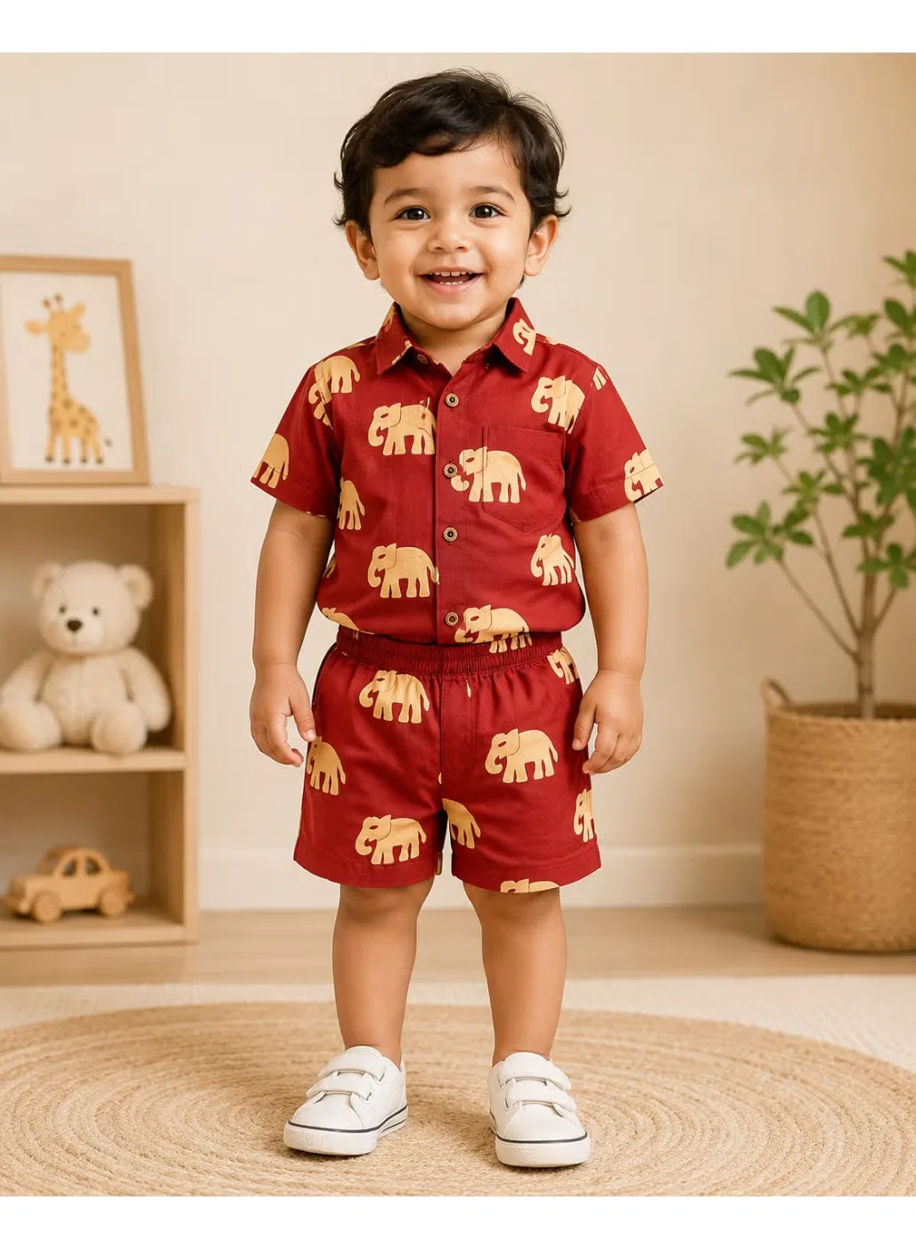 Комплект рубашка и шорты с принтом слона Matching Family Outfits, красный — фото 4