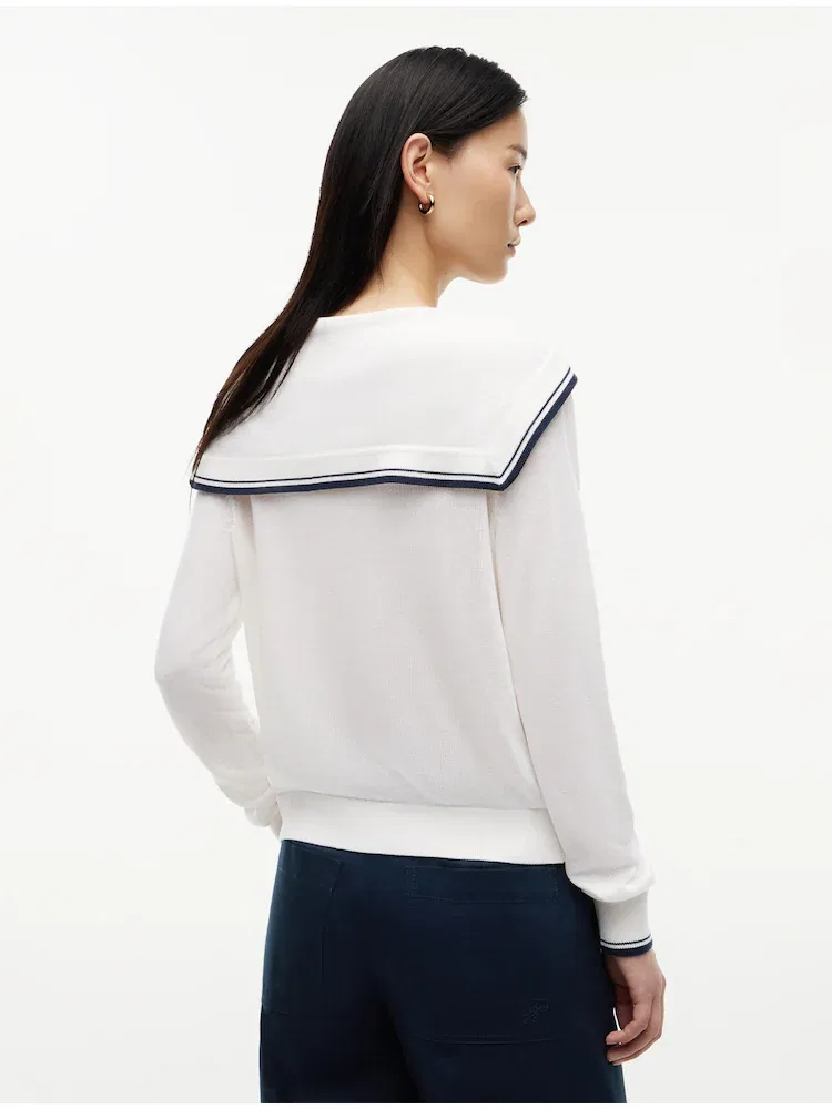 Футболка с длинным рукавом, шелковая смесовая, модель Sailor TOMMY HILFIGER, Ivory — фото 3