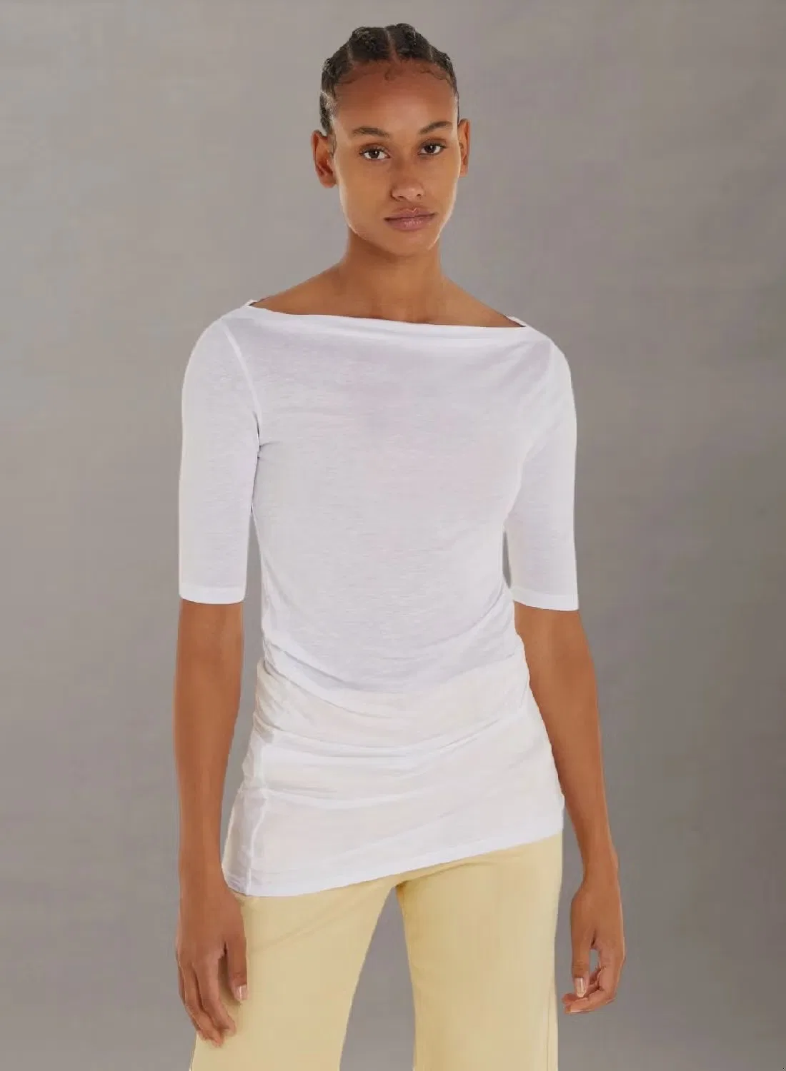 Calvin Klein Топ с драпировкой из смеси льна и лиоцелла, белый