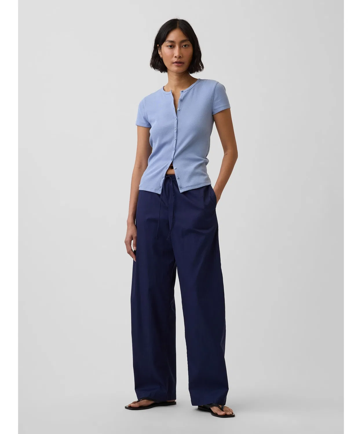 Женские хлопковые брюки-бабочка с завязками GAP, Off White — фото 2