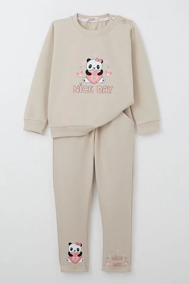 Детский комплект спортивного костюма для девочек с принтом Happy Slippers Breeze, Beige