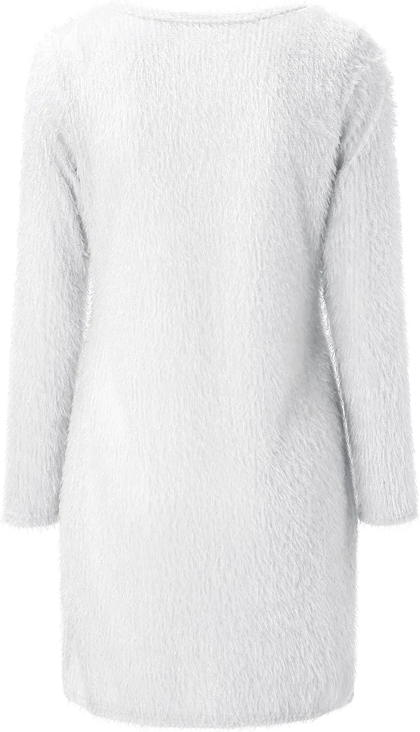 Женское платье-свитер из флиса Slim Fit, White — фото 4