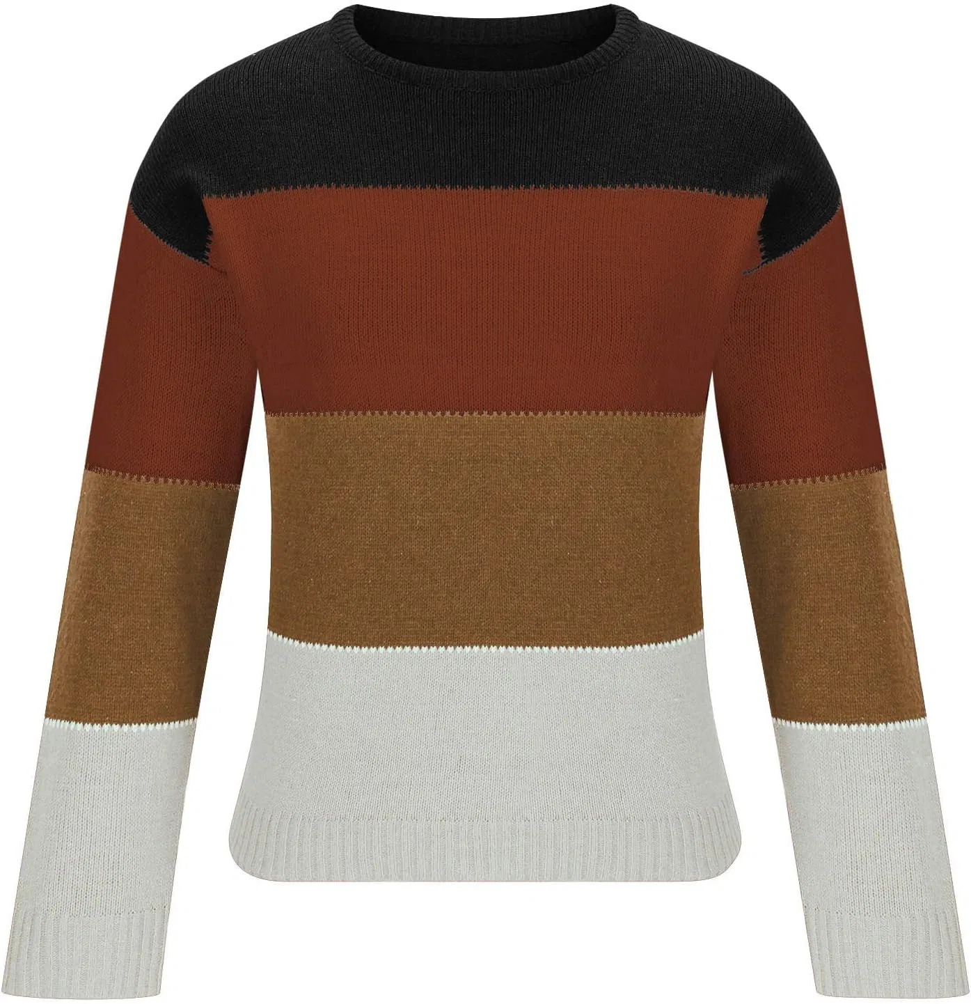 Женский свитер с длинным рукавом, цветовой блок, облегающий, Knitted Pullover, чёрный — фото 3