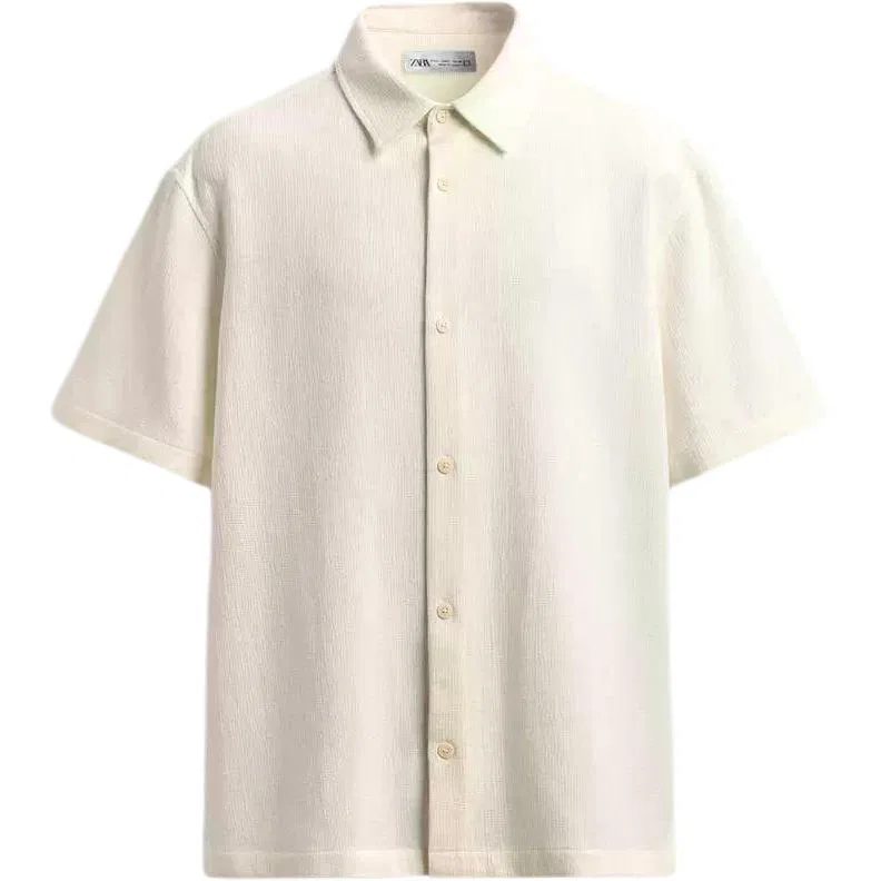 Мужская рубашка с отложным воротником прямого кроя ZARA, Raw White — фото 3