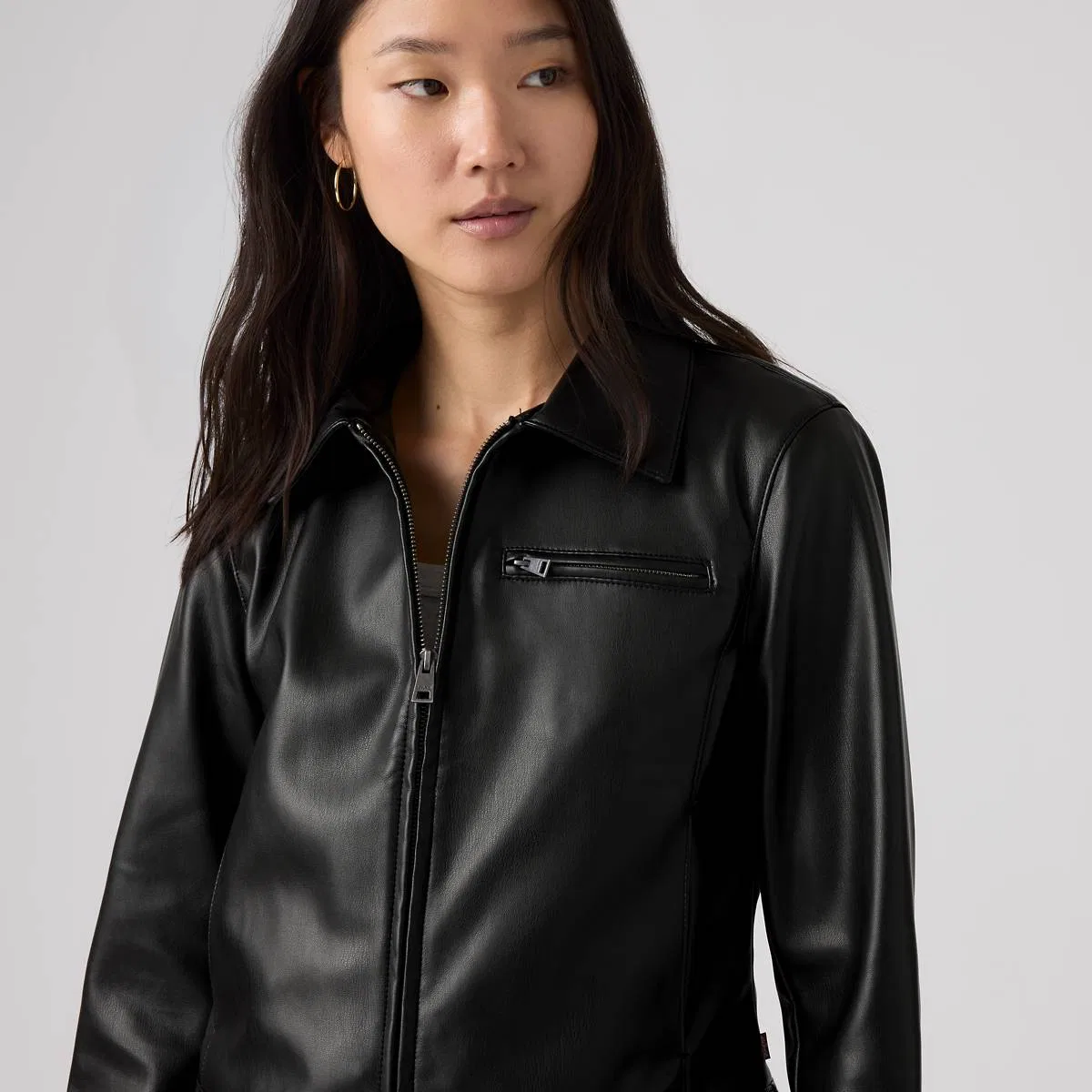 Куртка из искусственной кожи с откидной застежкой-молнией Levi's, Black Faux Leather - Black — фото 2