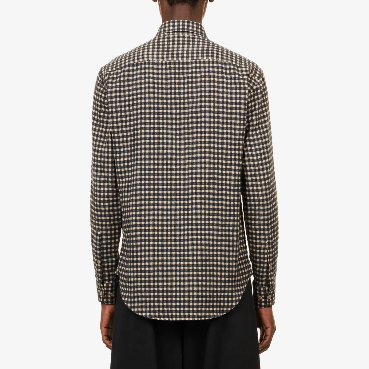 Рубашка из хлопковой фланели в клетку Emporio Armani, бежевый/черный — фото 4