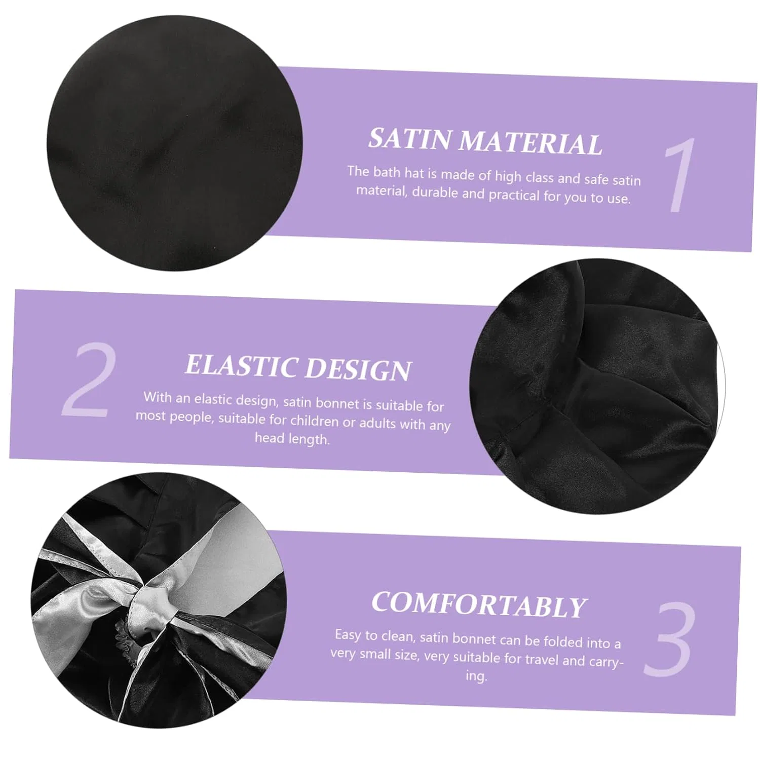 Шапочка для душа Satin, MAGICLULU, 3 шт, 33x33 см, Schwarz — фото 3