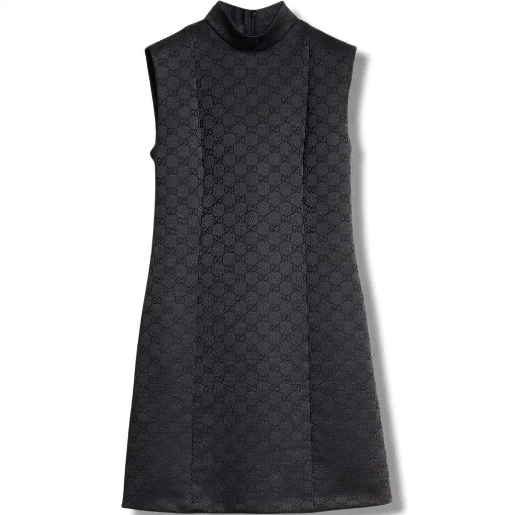Женское платье без рукавов с воротником-стойкой, черное, GUCCI, Black