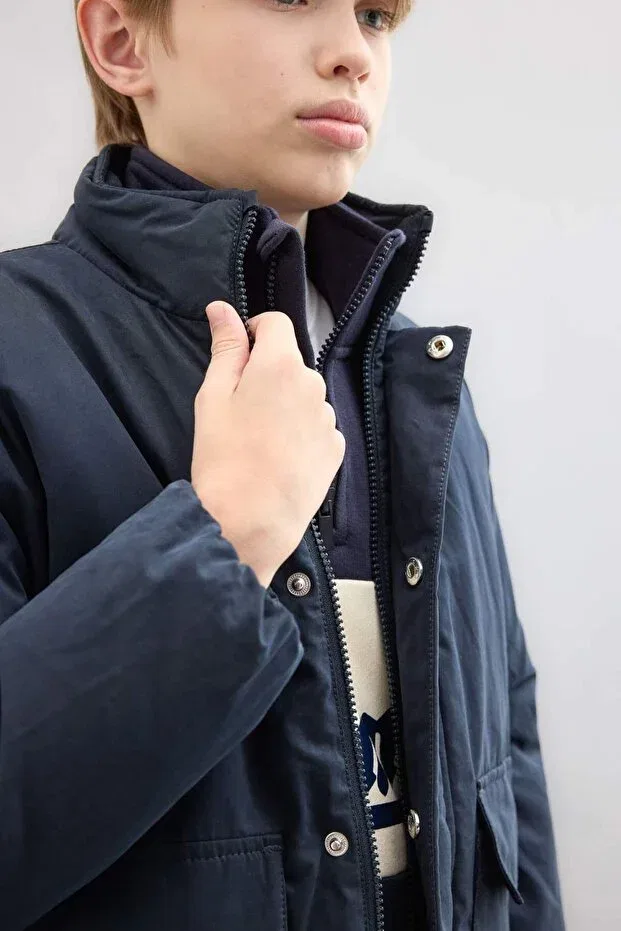 Детское пальто для девочек с водоотталкивающей пропиткой Defacto, Navy Blue-Nv245 — фото 3