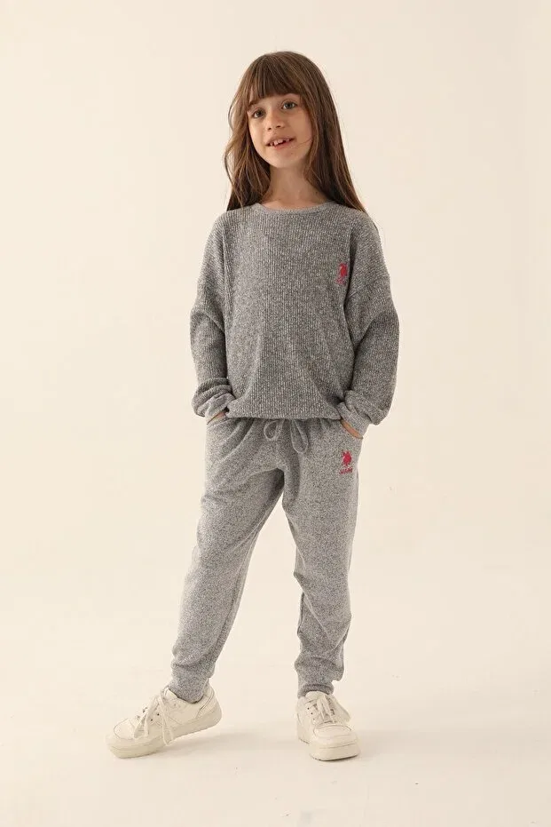 Детский спортивный комплект для девочек с принтом Base. Polo Assn. Athletic NYC Gray Tracksuit Set U.S. Polo Assn., Anthra Melange — фото 2