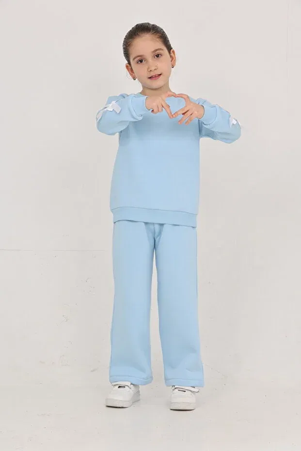 Детское для девочек базовое комплект из свитшота и палаццо Erdem Kids, Baby Blue — фото 2