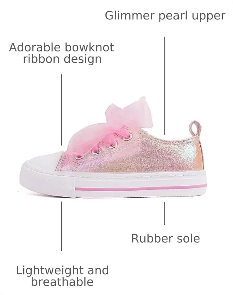 Детские кроссовки для девочек с блестками HugRain, Low Top Pink — фото 3