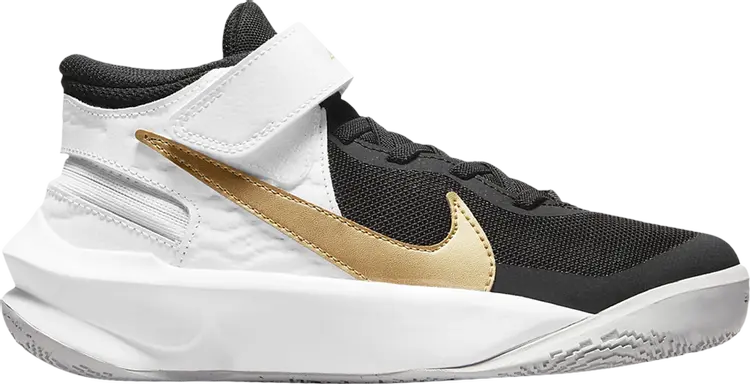 

Кроссовки Nike Team Hustle D10 FlyEase GS 'Black White Metallic Gold', черный