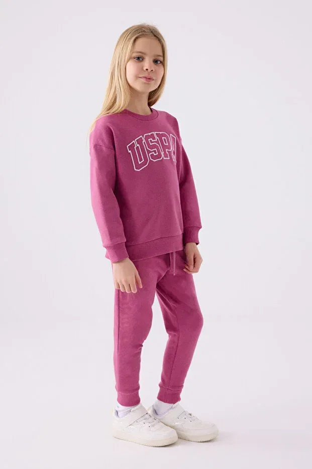 Детский комплект спортивного костюма для девочек с принтом U.S. Polo Assn., Purple — фото 3
