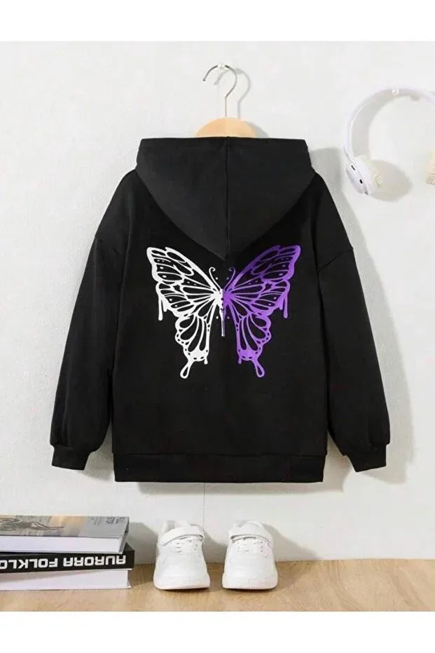 Детский кардиган на молнии с принтом White Purple Butterfly Modaberry, Black