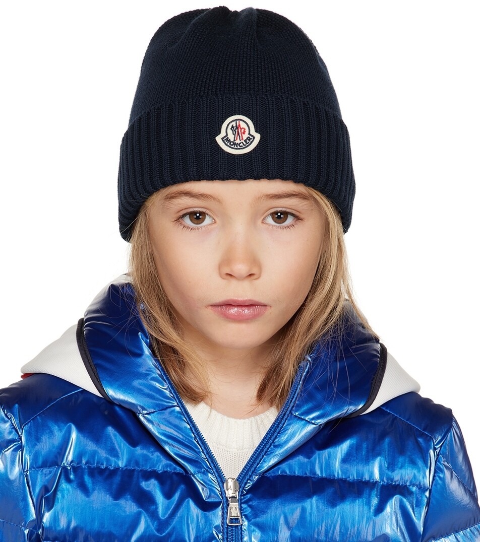 

Детская темно-синяя шапка с нашивками Moncler Enfant