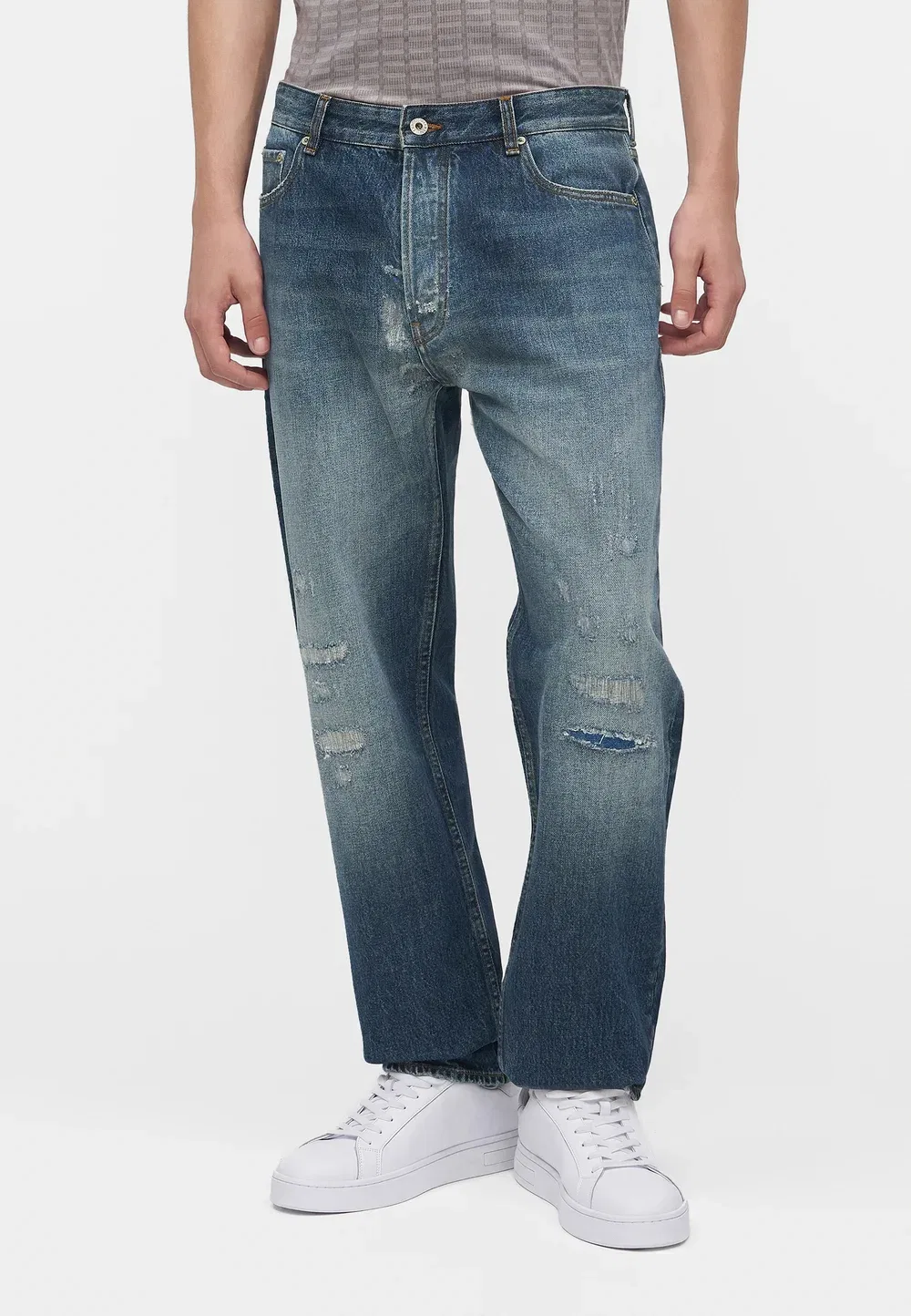 Брюки с карманами - джинсы прямого кроя Emporio Armani, Medium Blue Denim