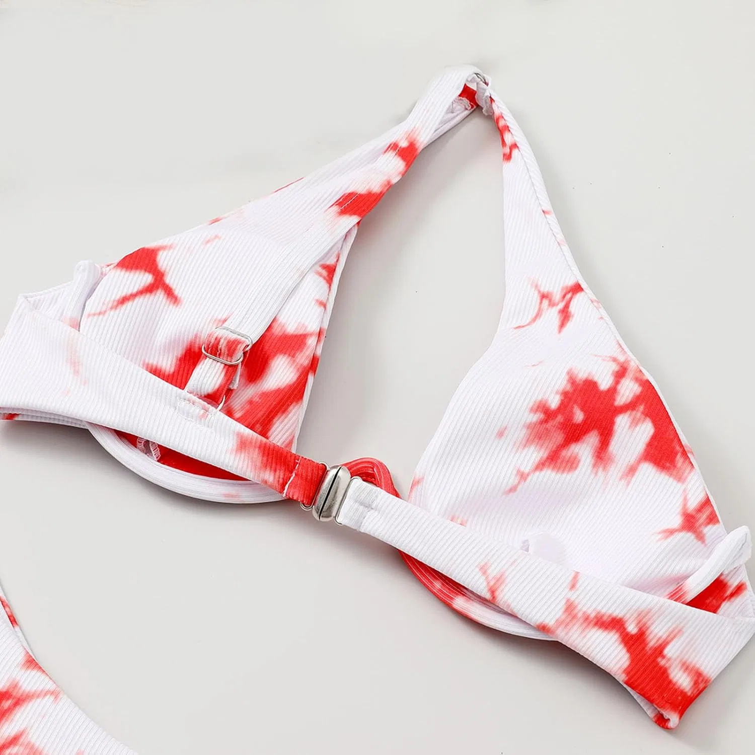 Женский бикини-сет с одним плечом, вырезами, галстуком, тай-дай, Push Up, Underwire, Watermelon Red — фото 2