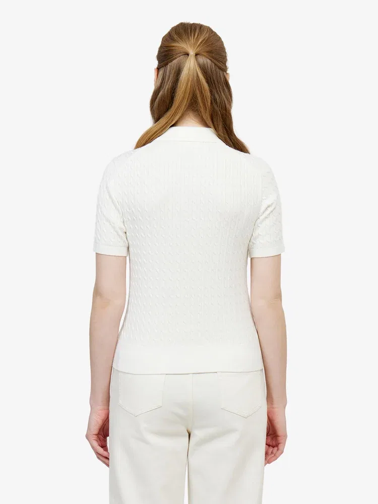 Свитер женский LACOSTE White с кабельным узором — фото 3