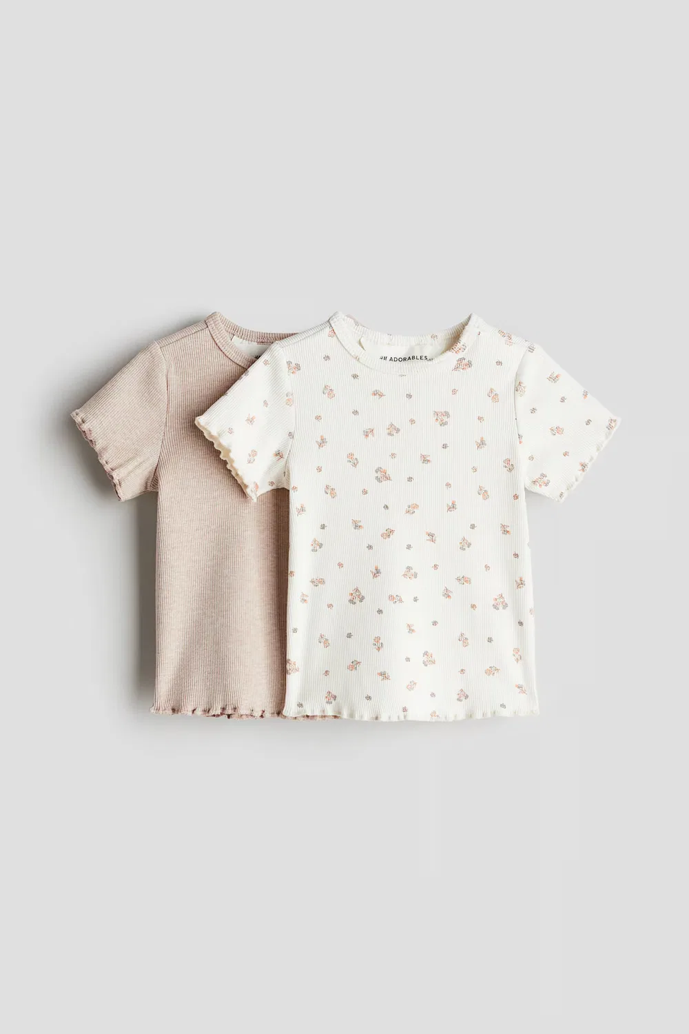 Комплект из 2 ребристых хлопковых рубашек H&M, Beige/Geblümt