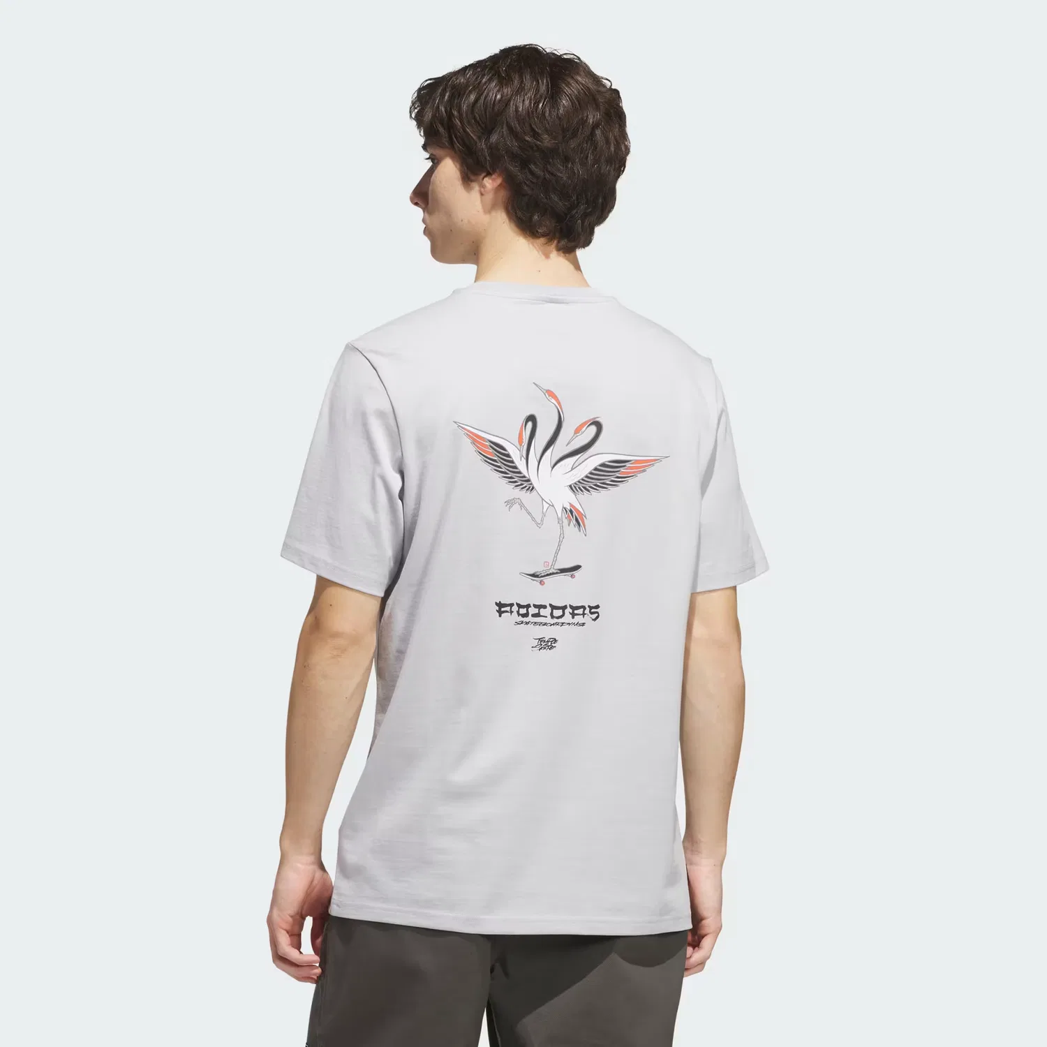 Футболка с принтом SKATEBOARDING x TEMPLE OF SKATE CRANE TEE Adidas Originals, светло-серый с черным — фото 4
