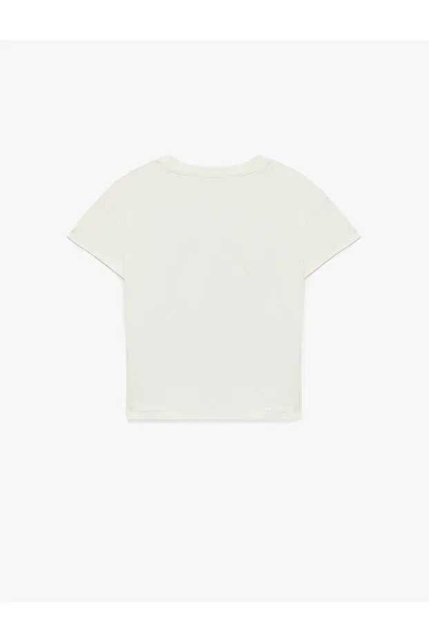 Детская хлопковое футболка с принтом Teddy Bear Printed Crew Neck Short Sleeve T-Shirt Koton, Ecru — фото 4