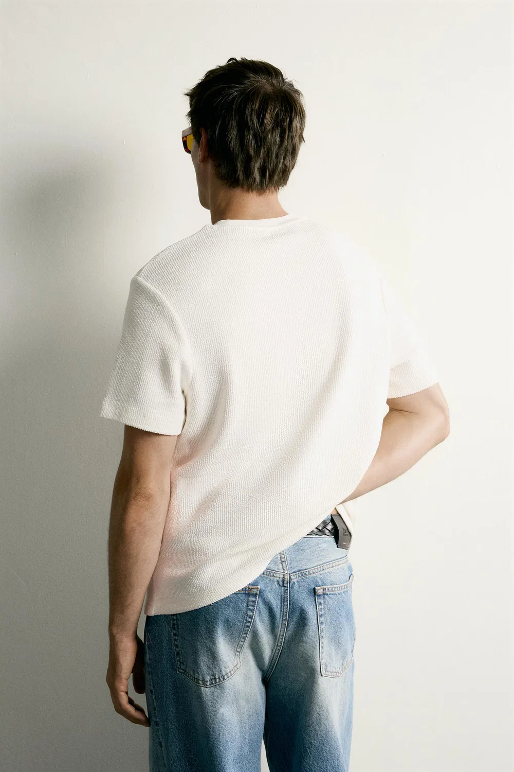 Футболка из сирсакера стандартного кроя ZARA, Oyster-white — фото 3