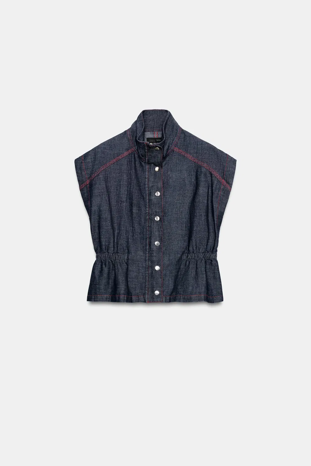 Жилет из льняной смеси с контрастной строчкой ZARA, Indigo — фото 2