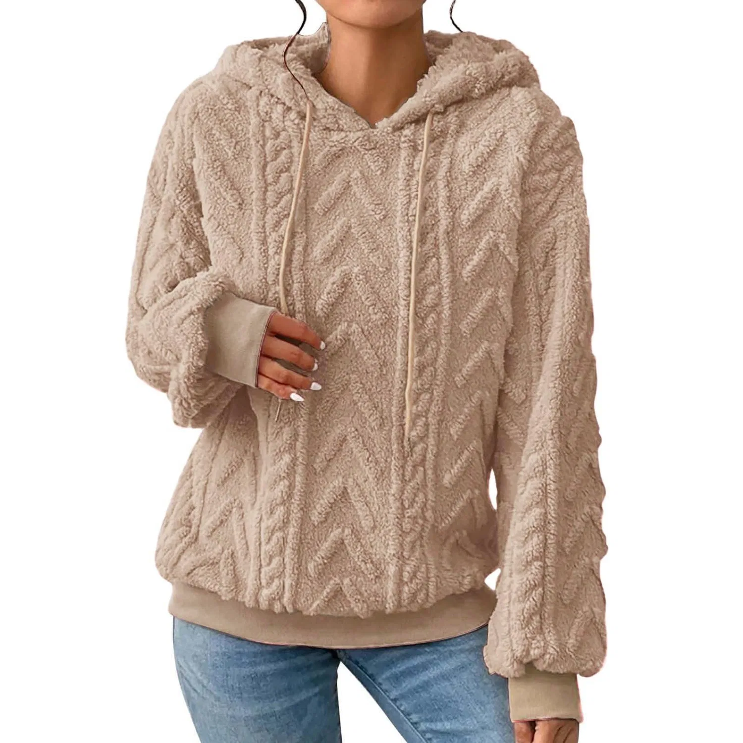 Женский свитшот-худи с длинным рукавом Drawstring Hoodie Sweatshirt, Dark Khaki