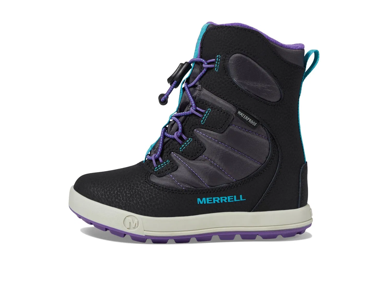 Детские для девочек водонепроницаемые снежные ботинки Snow Bank 4.0 Wtrpf Merrell, Black Purple Turq — фото 4