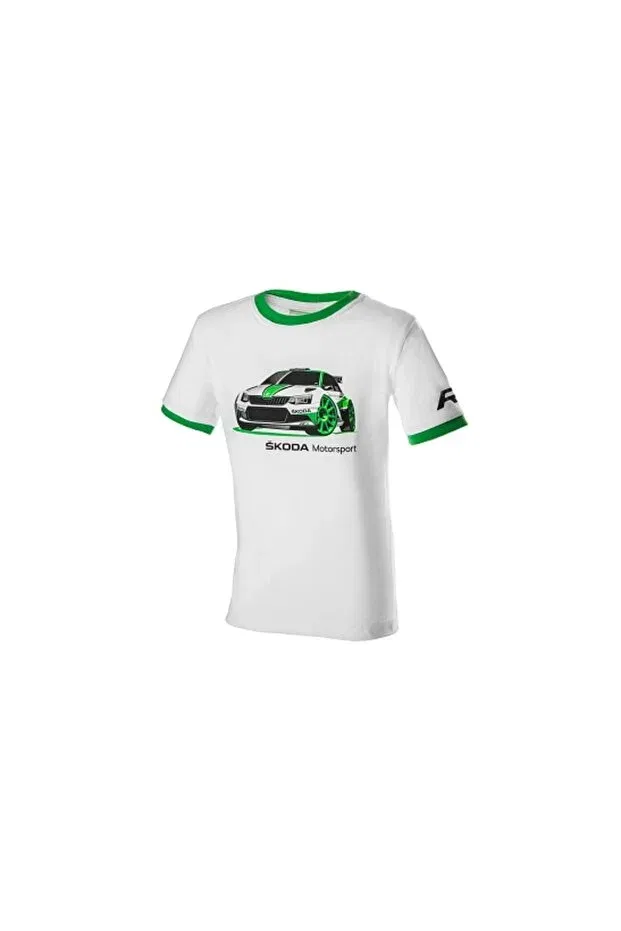 Детская футболка с принтом Skoda, White, Green