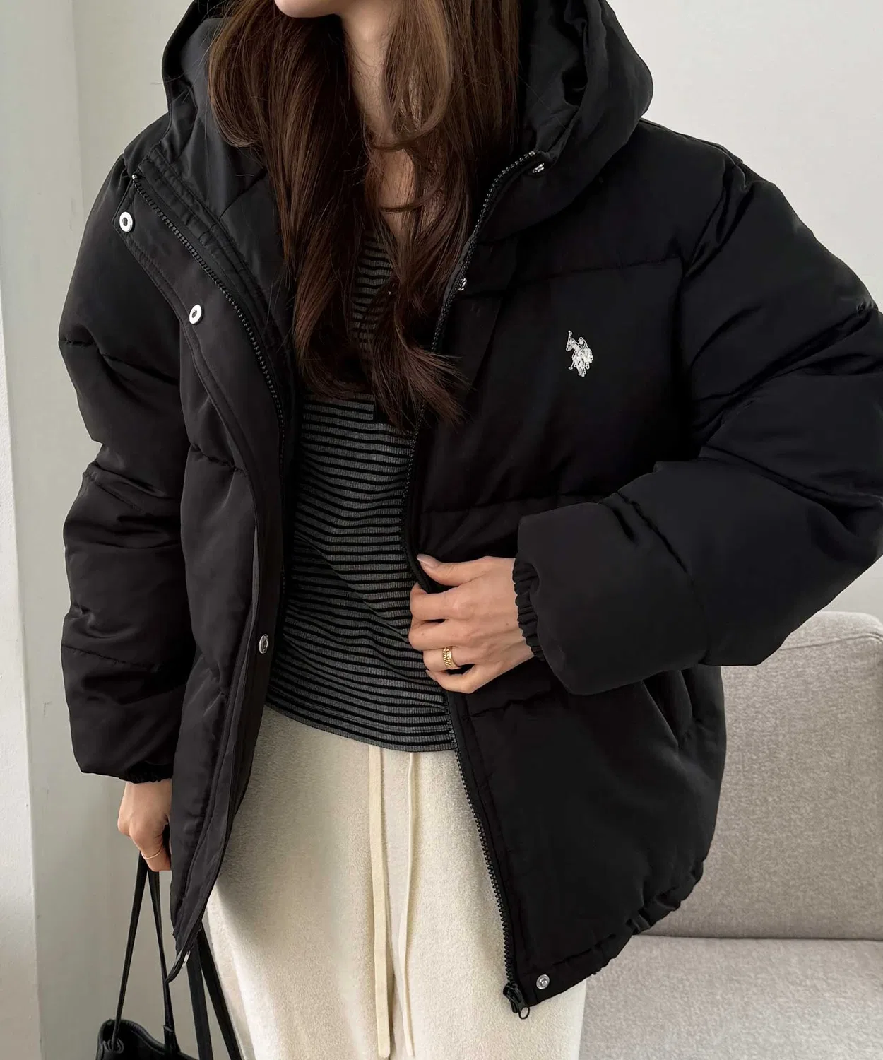 Женский утепленный бомбер с капюшоном, модель GeeRA U.S. POLO ASSN., Black