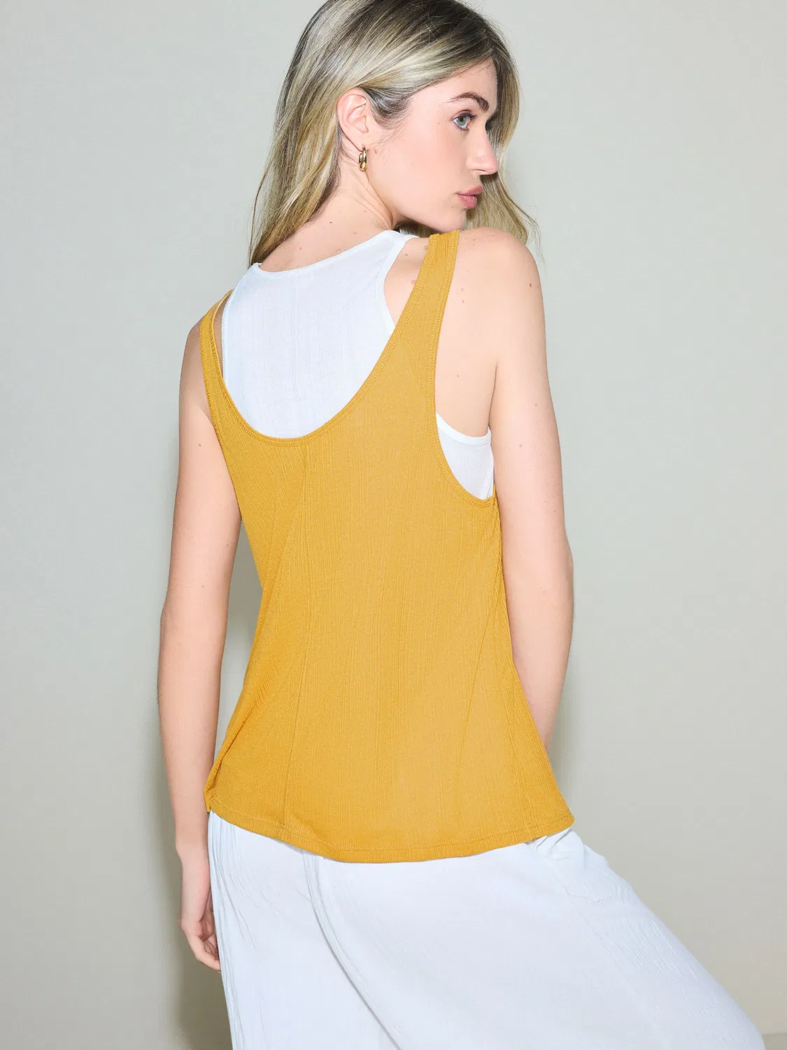 Двухслойный топ, полупрозрачный, Yellow/White Sheer Layered Vest 2 In 1 Next, желто-белый — фото 4