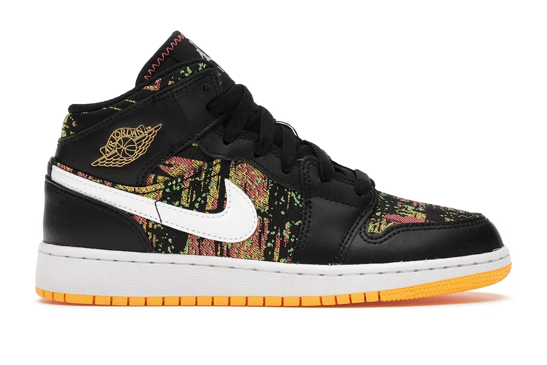 Детские кроссовки для мальчиков с принтом Jordan 1 Mid Jordan, Black/Laser Orange-Bright Melon-White