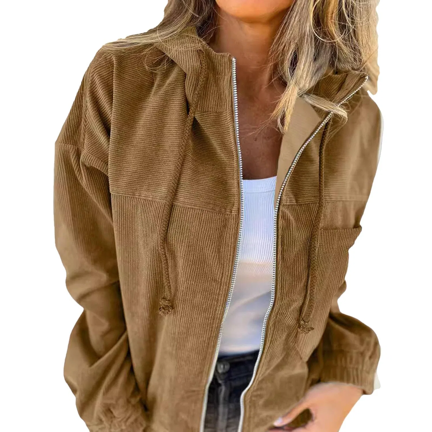 Женская куртка с капюшоном однотонная Pocket Coat, cachi