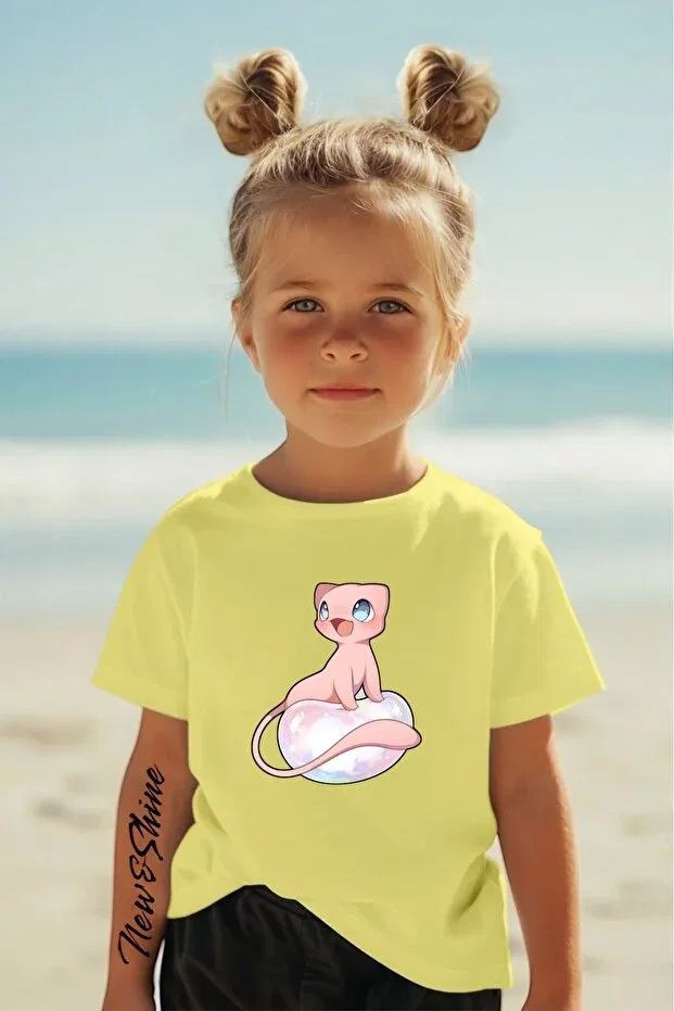 Детская футболка с принтом Pink Pokemon Printed Oversize New Shine, Yellow