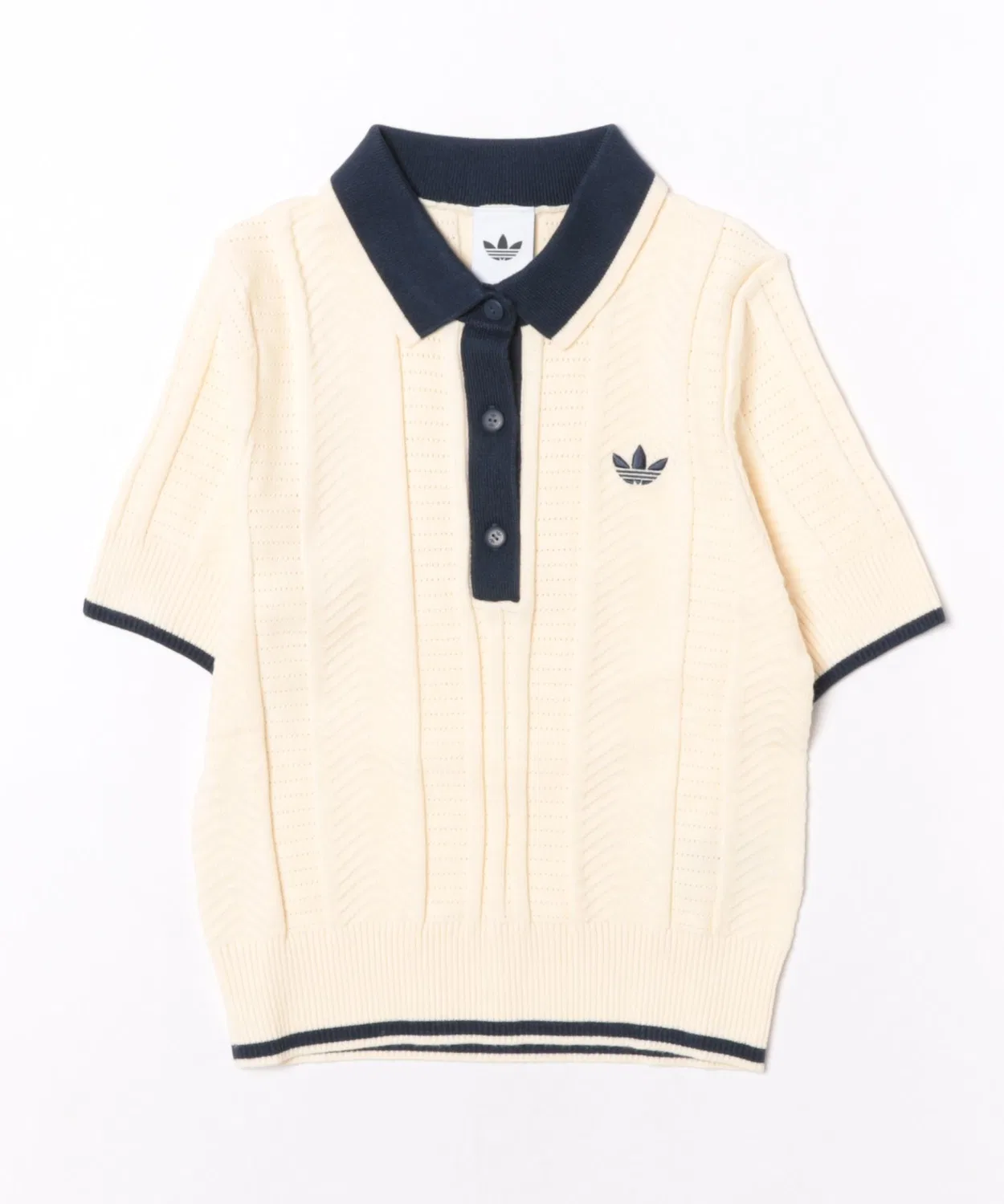 Женское поло с кабельным узором с коротким рукавом Adidas W CABLE KNIT CALI TEE POLO, Warm Vanilla
