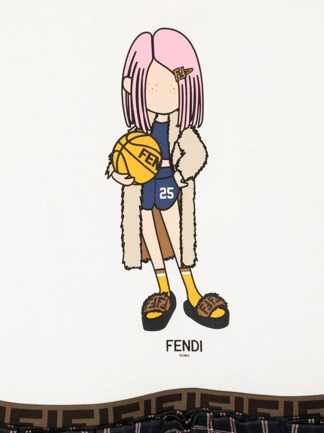 Платье с иллюстративным принтом и плиссировкой FENDI, белый — фото 3