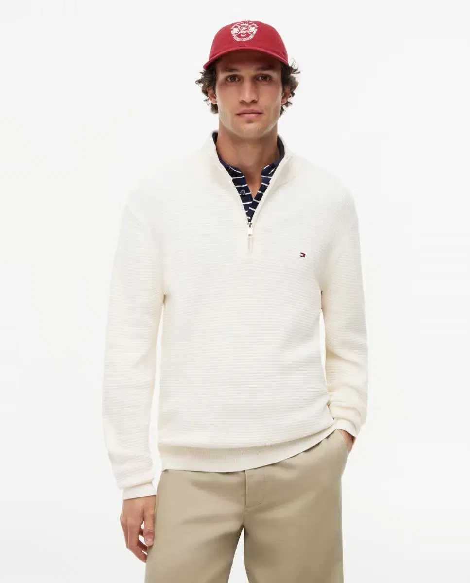 Мужской джемпер с полузастежкой-молнией из органического хлопка Tommy Hilfiger, Blanco Roto