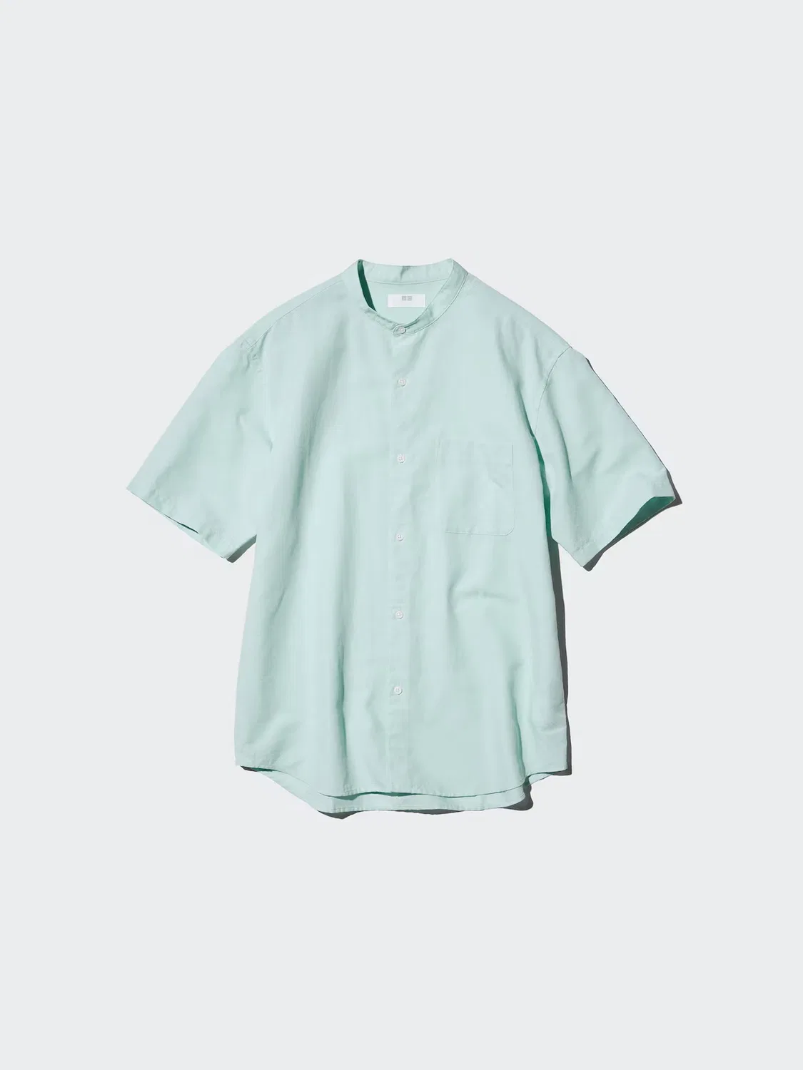 Рубашка Uniqlo, мужская, с коротким рукавом и стоячим воротником, белый — фото 3