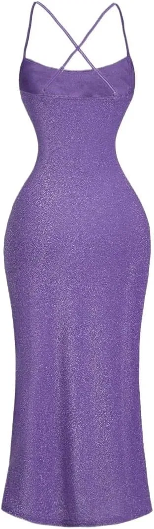 Женское ками-миди платье с разрезом на бедре, Purple — фото 2
