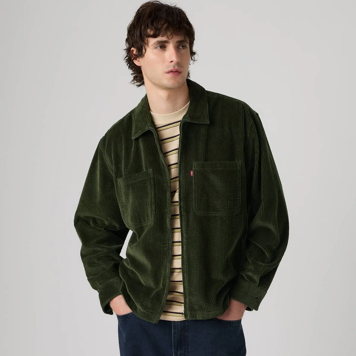 Рубашка-Накидка из вельвета свободного кроя на молнии Levi's, Rosin - Green