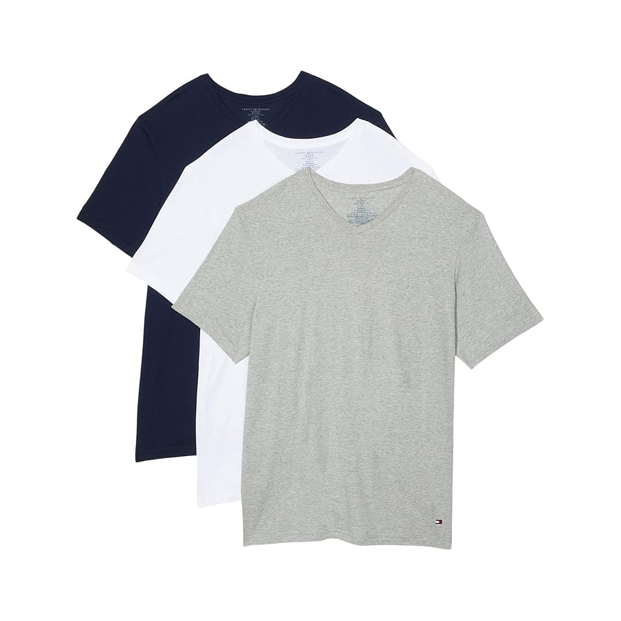 Комплект футболок Tommy Hilfiger Cotton Classics V-Neck, 3 предмета, серый/синий/белый