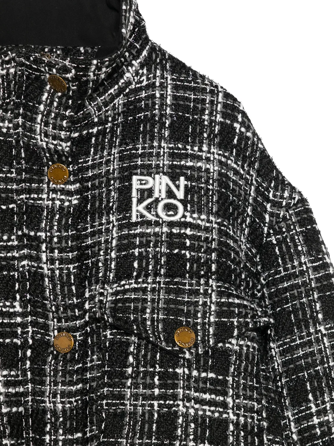 Куртка в клетку с вышитым логотипом Pinko Kids, черный — фото 3