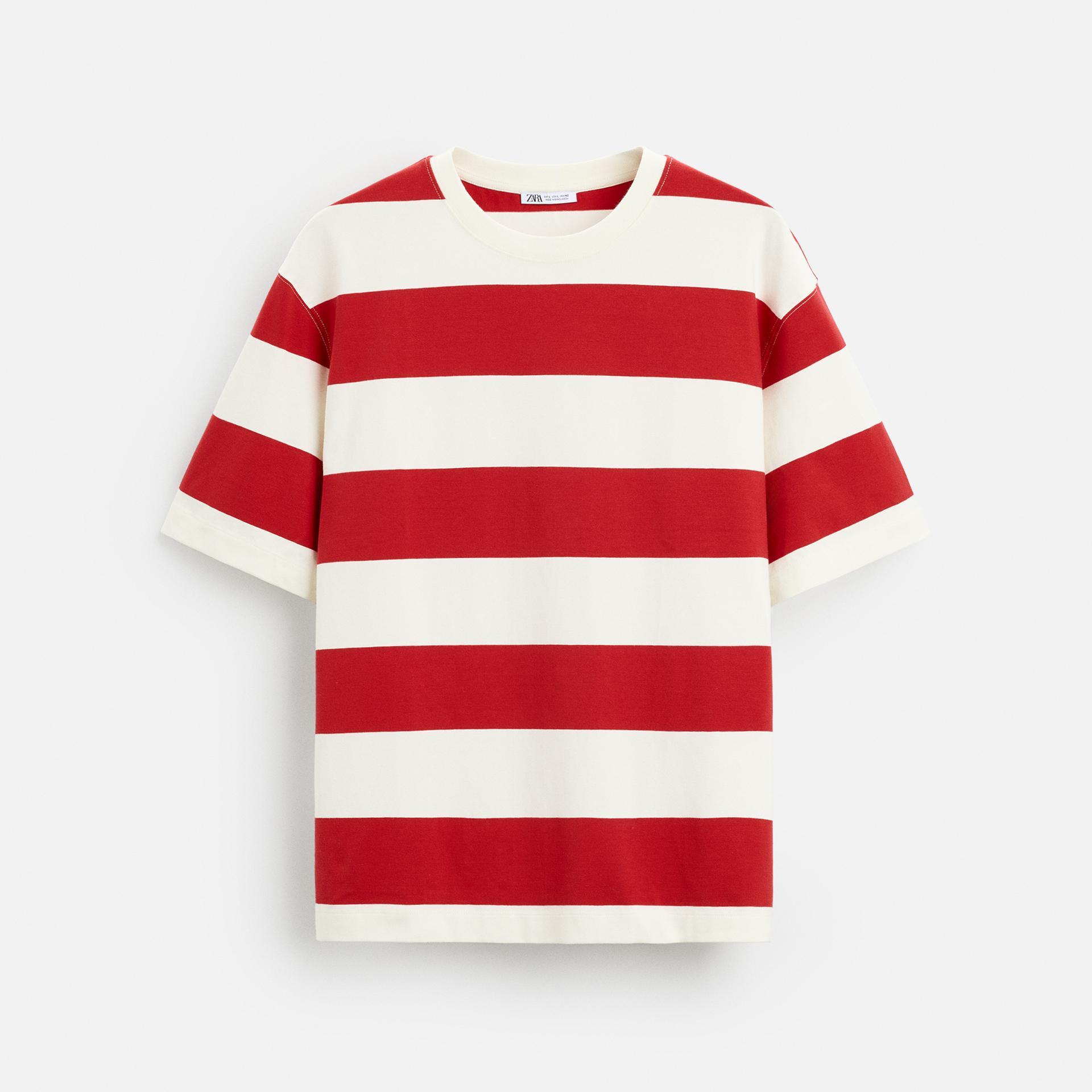 

Жаккардовая футболка Zara Striped, белый/красный