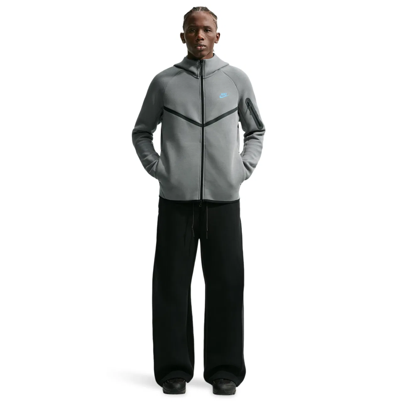 Мужское худи с полной застежкой-молнией Windrunner Nike, Smoke Grey Football Blue — фото 4